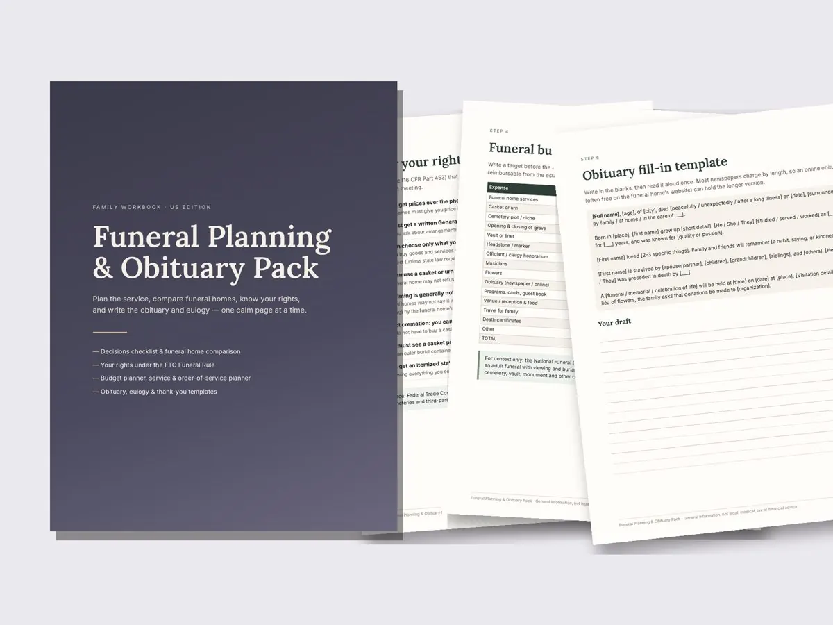 Funeral Planning & Obituary Pack preview