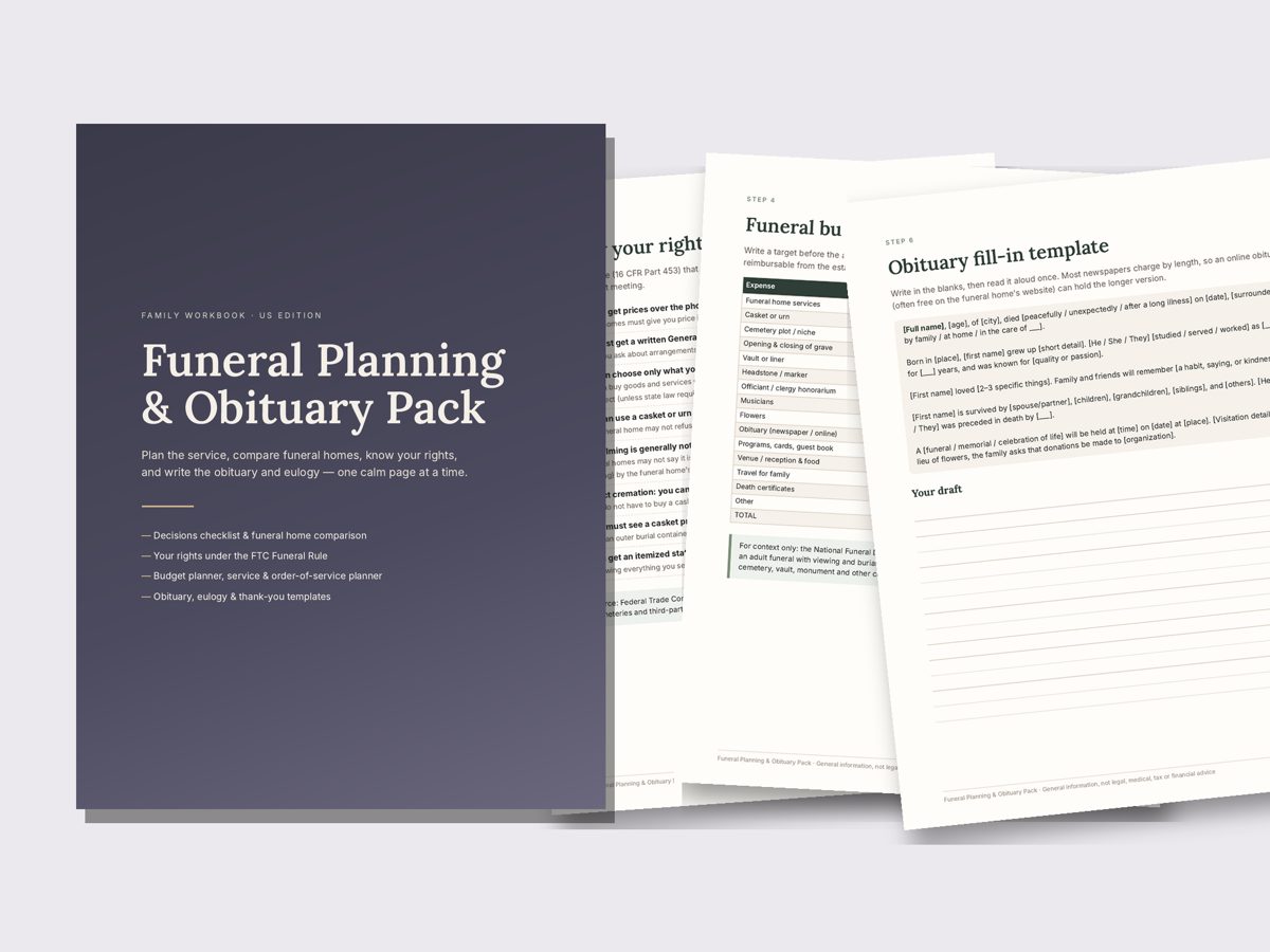 Funeral Planning & Obituary Pack preview